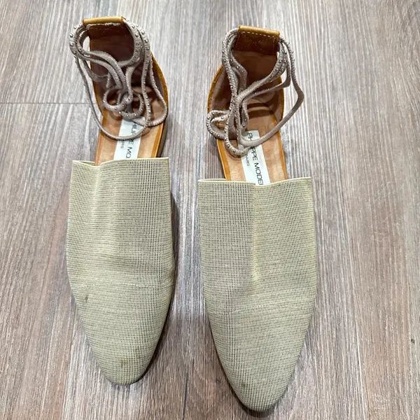 Philippe Model Paris Textured Grey Ankle-Tie Pointed Flats Designer Shoes‎ - Image 2