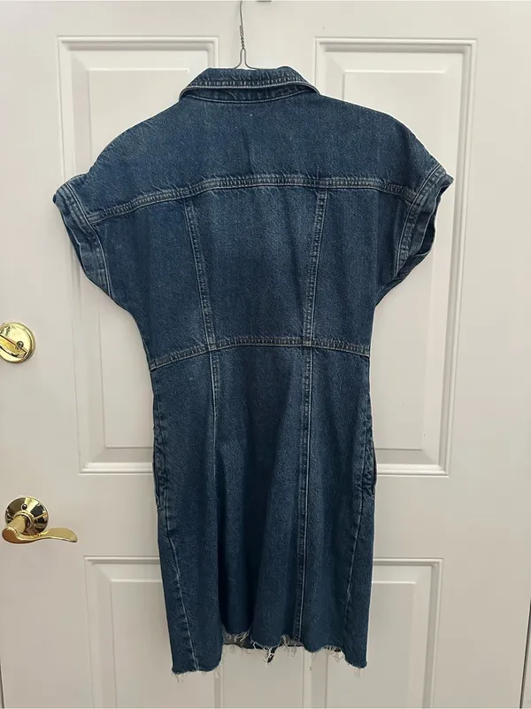 Free People Denim Button-Front Shift Dress in Blue - Image 3