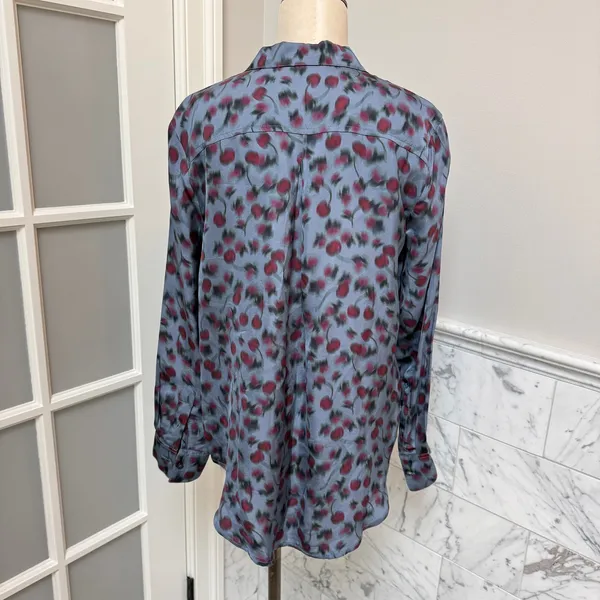 J. Crew Drapey Button-down Shirt Cherry Print Viscose Twill Blouse Small - Image 3