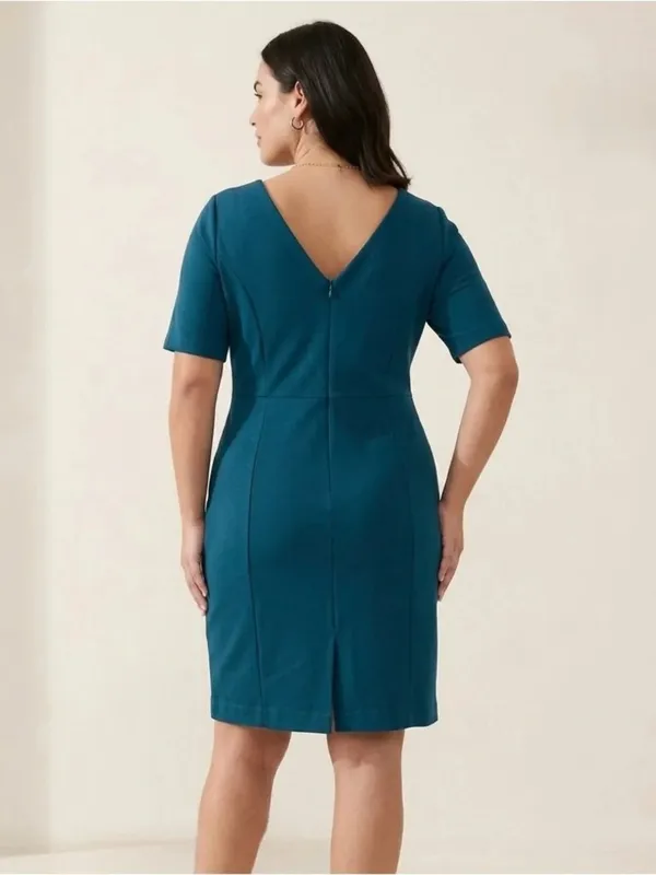 Ann Taylor Peacock Blue Green Scoop Neck V-back Tailored Sheath Dress - Image 2