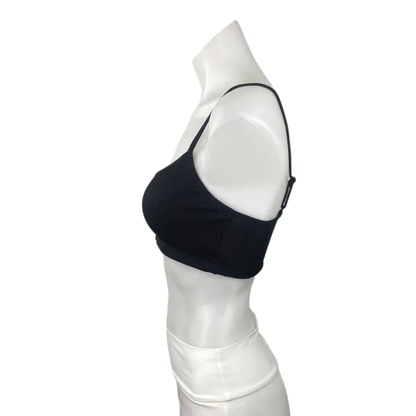 Weekday Ophelia Black Soft Ribbed Knit Spaghetti Strap Scoop Neck Bra Size L - Image 2