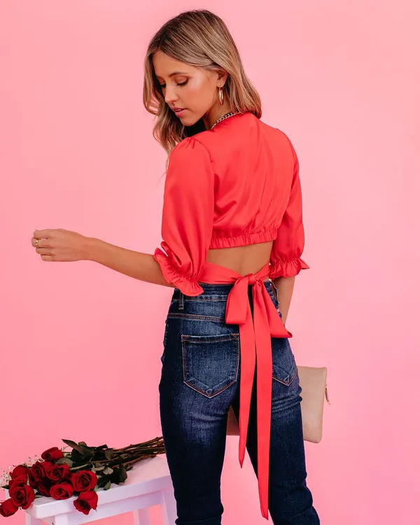 Vici New -Soothe My Soul Satin Wrap Crop Top - Image 9