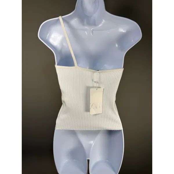 Zara One Shoulder Ribbed Knit Tank Top NWT Cream Minimalist Medium‎ - Image 4