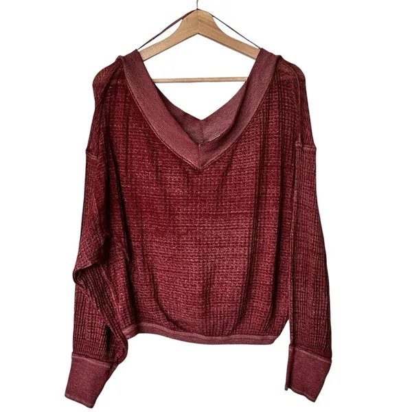We The Free XS South Side Thermal Balloon Sleeve oversized Top - Image 2