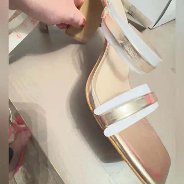 NWT THE DROP Women's Avery Square Toe Two Strap High Heeled Sandal Size 9 Gold - Image 13
