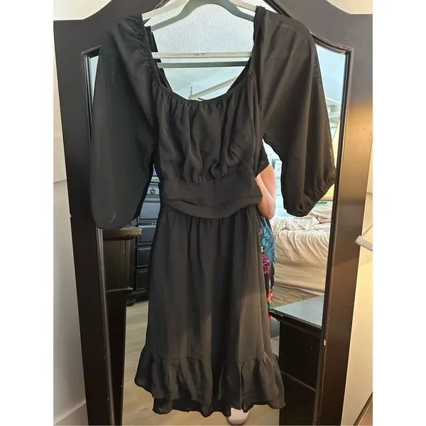 NEW Square Neck Tie Back Lantern Sleeve Ruffle A-Line Dress XL - Image 3