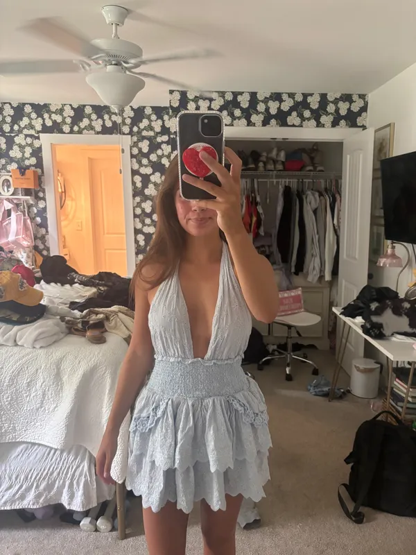 Halter Tie Baby Blue Mini Dress - Image 3