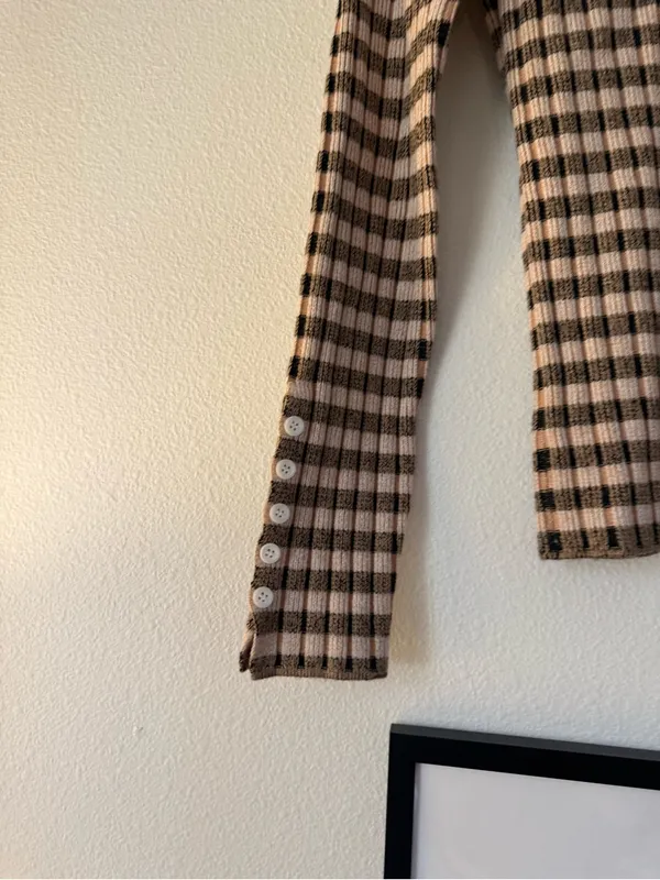 Maeve Cream and Brown Checked Ribbed Turtleneck - Image 3