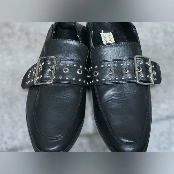 Preppy Vintage Havana Black Leather Maureen Studded‎ Buckle Loafers Women 6.5 - Image 8