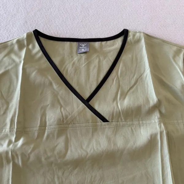 Women's Olive Green with Black Edging Silky Two Piece Scrub Set Size XL #260641 - Image 4