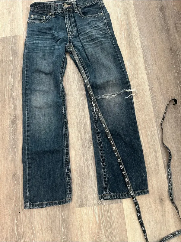 Request Jeans Girls 12 Y2K Dark Wash Distressed Straight Leg Embroidered Denim - Image 12