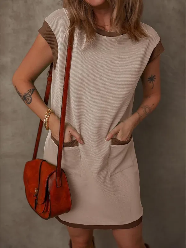 NWT Dokotoo Casual‎ Cream Shift Dress with Brown Trim size L - Image 3