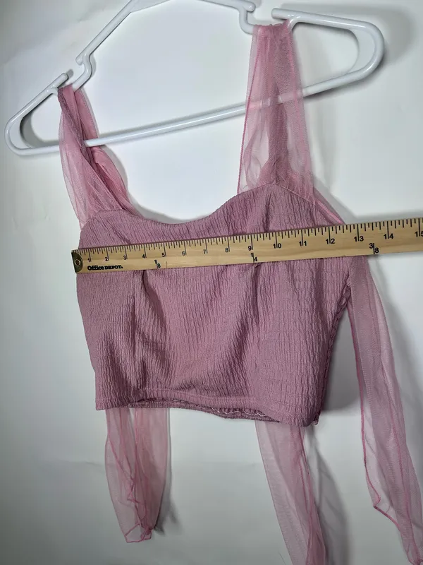 Altar’d State Size S Mauve Pink Tulle Bow Strap Smocked Crop Top Coquette - Image 7