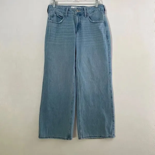 Hollister Low Rise Baggy Jeans W26 Short Light Wash Y2K Wide Leg - Image 3