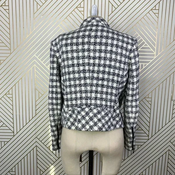 Zara Basic Checker Plaid Tweed Moto Jacket in Black & Cream Size US Medium‎ - Image 6