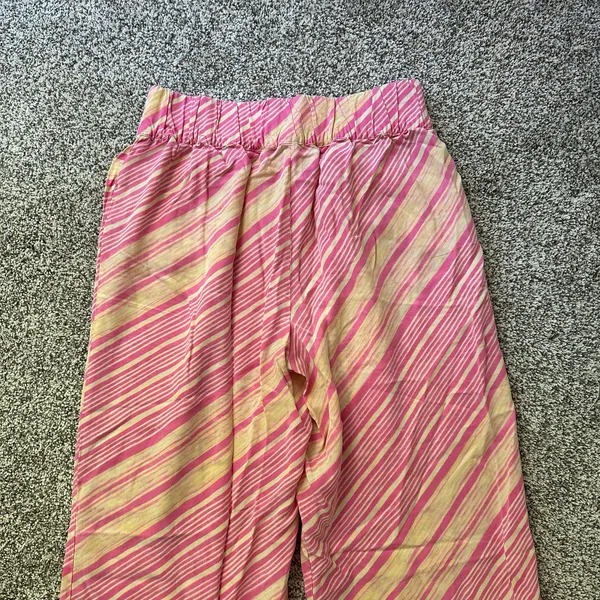 Elevenses Anthropologie pink & yellow striped wide-leg pants size M - Image 5