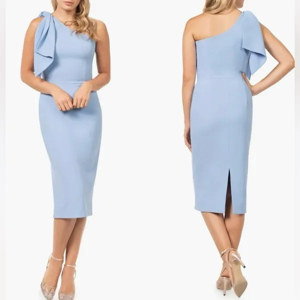 NWOT Dress The Population TIFFANY One Shoulder MIDI Dress Sky blue sz M - Image 2