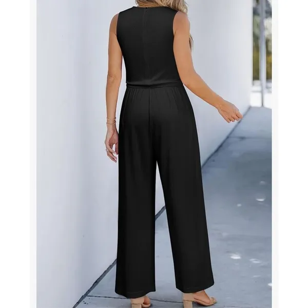 NEW Black Sleeveless Pockets Zipper Back Wide leg Jumpsuit XL - Image 2