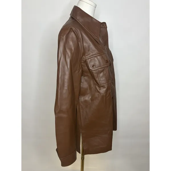 Miss K Vintage Brown Faux Leather Shacket Snap Front Jacket Large RN 42000 - Image 3