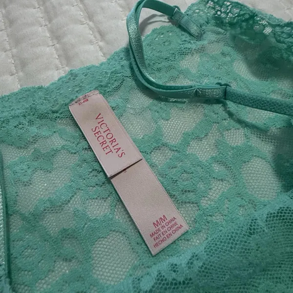 Victoria’s Secret Lace Sheer Lingerie Slip Dress Sz M Medium Teal Green - Image 7