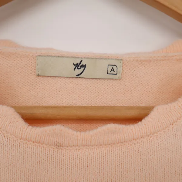 YGY Knit Dress Womens A Fit and Flare Peach Scalloped Long Sleeve Pleated Exc - Image 2