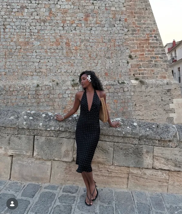 Zara Black Polka Dot Halter Midi Dress - Image 12