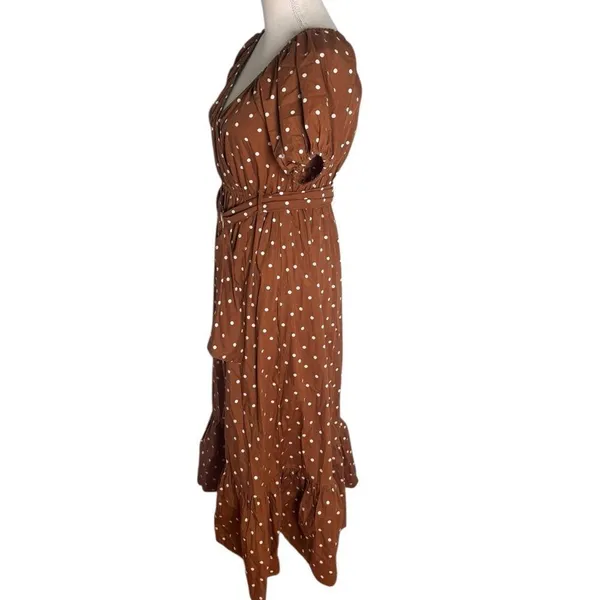Lusana Leeta Brown Polka Dot Puff sleeve Short Sleeve V-neck Maxi Dress 4 - Image 2