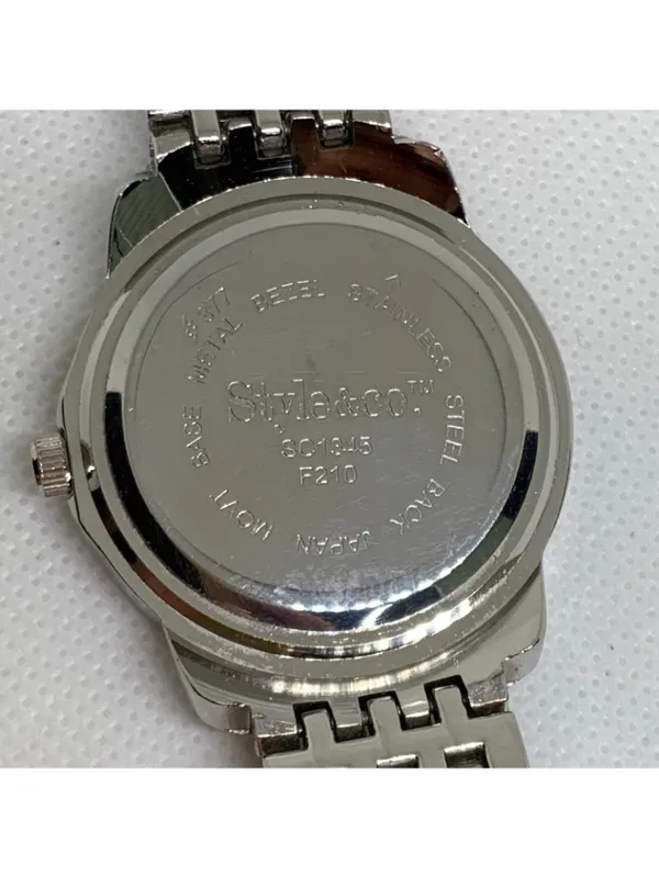 Style & co silver tone women watch rhinestones mop dial Roman 6.5” running - Image 6
