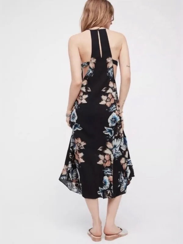 Free People Back To You Side Cut-Out Halter Midi Floral Dress Black Size Medium - Image 3