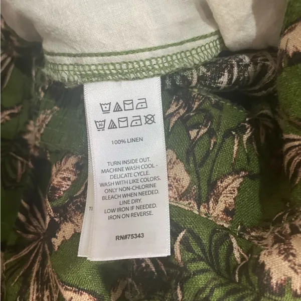Tahari 100% Linen Floral Green Pull on Pants Size Large - Image 4