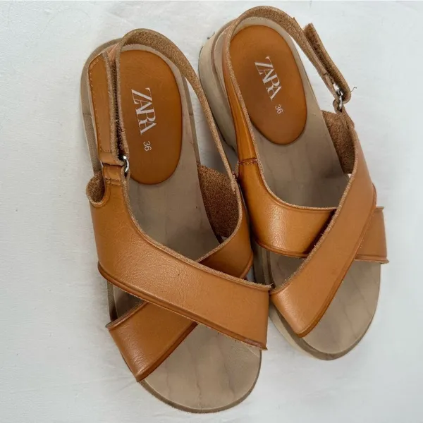 Zara Leather‎ Criss Cross Strap Sandal in Brown Size 6 or 36 - Image 7