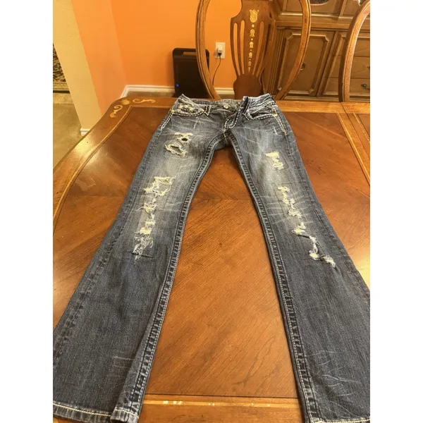 Miss Me Jeans, Women's Size 26, Blue, Denim, Gems Back Pocket, Flared - Image 5