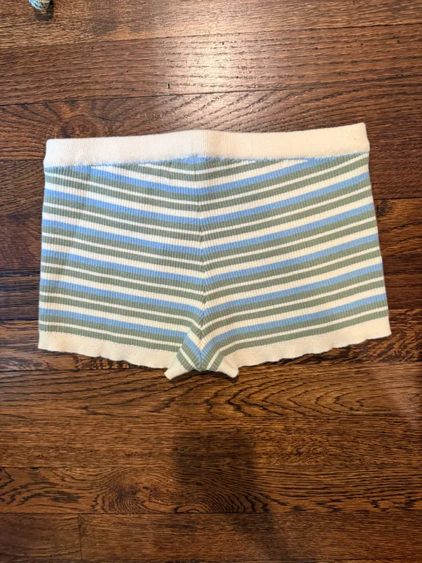 Edikted blue green white striped shorts - Image 2