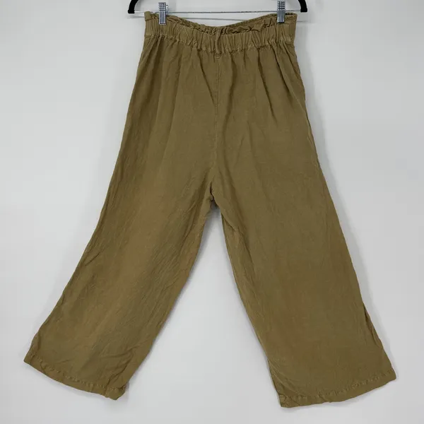 YFB Young Fabulous & Broke Women Brown Linen Rayon Wide Leg Crop‎ Pants Large - Image 2