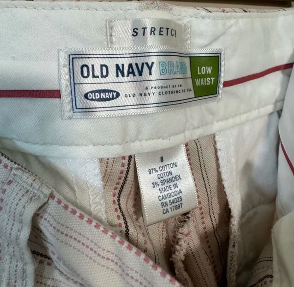 CLEARANCE! Cream/Pink Old Navy Striped Low Waist Pants Size 8 EUC - Image 5