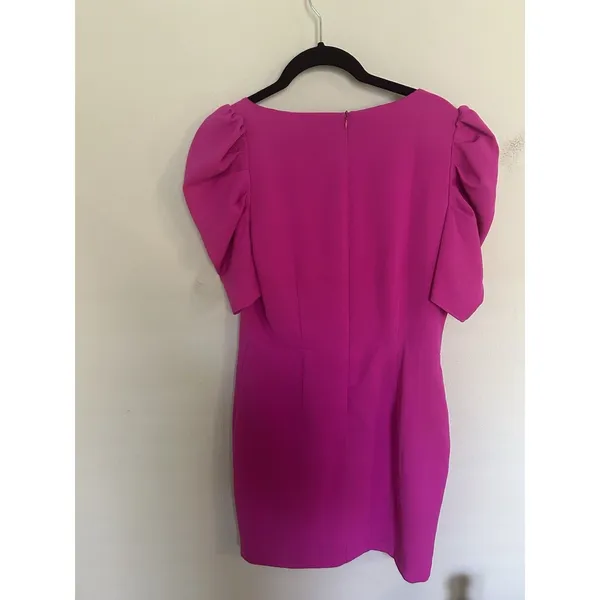 TCEC Pink Mini Dress Size M Asymmetrical Neckline Puff Sleeves Preppy Career - Image 2