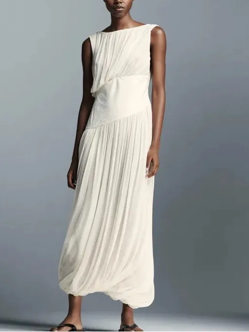 Zara NWT ZW collection ivory off white White asymmetrical bubble hem midi dress - Image 4