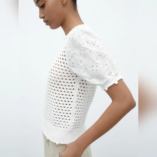 New Zara CONTRAST OPEN KNIT TOP. Medium. - Image 2