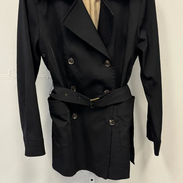 Calvin Klein Black Double Breasted Belted‎ Trench Coat Jacket XS Epaulettes - Image 6
