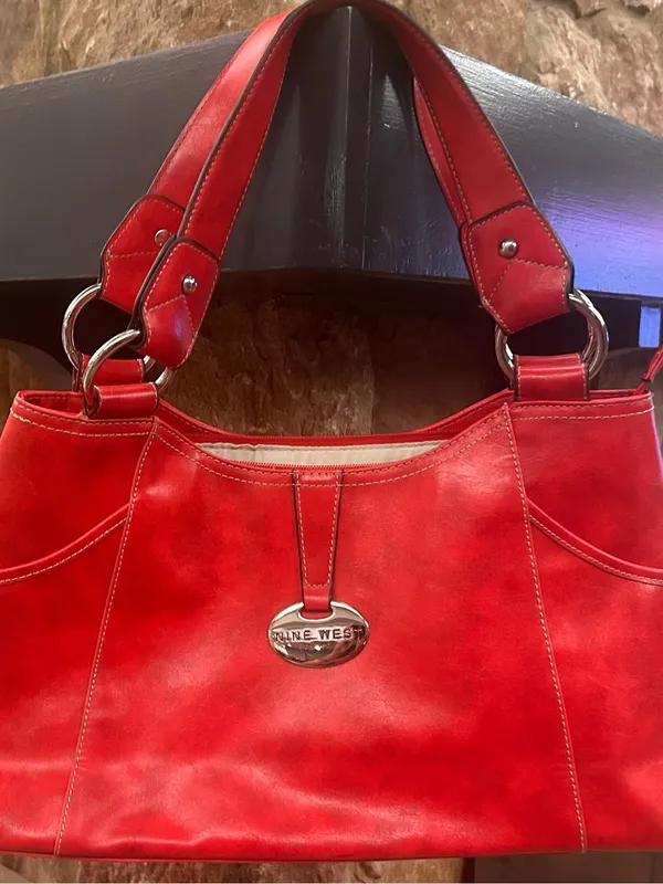 Nine West Vibrant Red Leather Shoulder Tote - Image 2