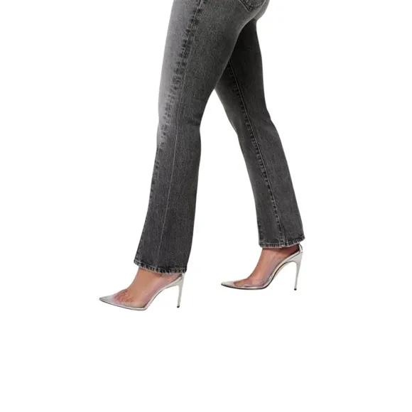 Good American Size 10/30 Curvy Twist Straight Leg Jeans Washed Black‎ Split Hem - Image 14