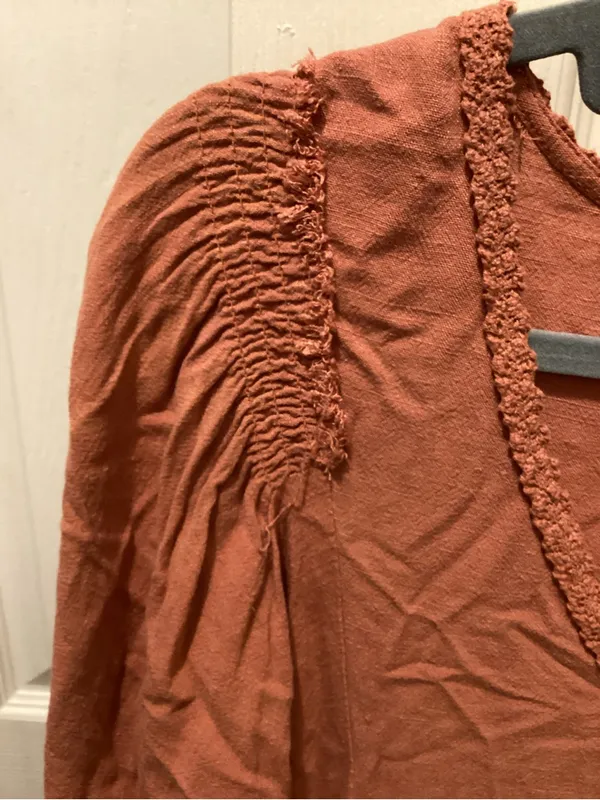 Umgee Rust Smocked V-Neck Mini Dress - Image 3
