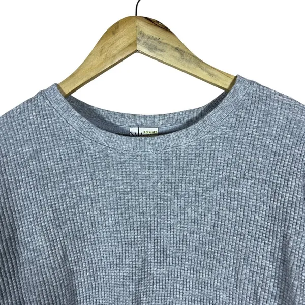 OFFLINE by Aerie Waffle Knit Cropped Short Sleeve Top Heather Grey Size M - Image 2