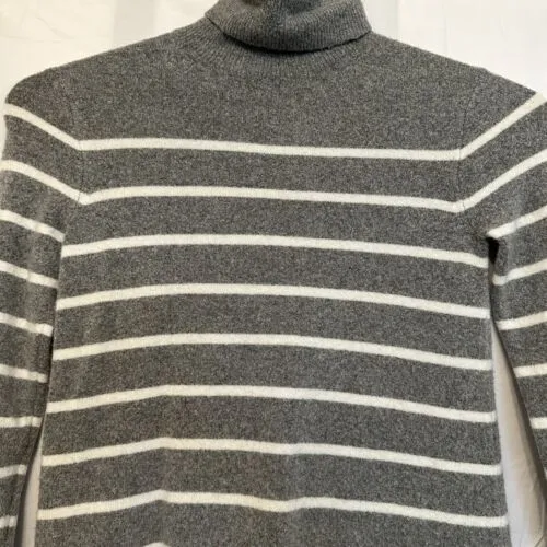 J Crew Women Size Medium Sweater Dress Gray White Striped Wool Blend Turtleneck‎ - Image 2