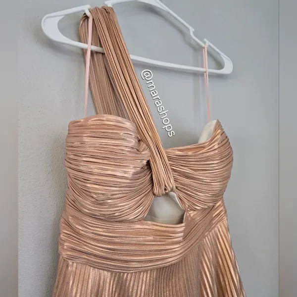 A.L.C. Pink Rose Gold Aurora Pleated One Shoulder Midi Dress - Image 5