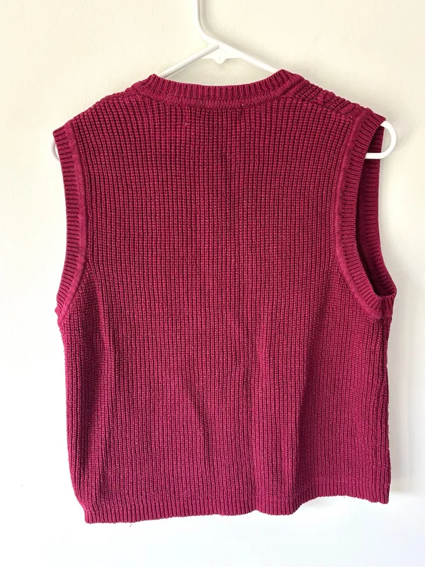 Marsh Landing Burgundy Button Front Knit Sweater Vest 100% Cotton - Image 5