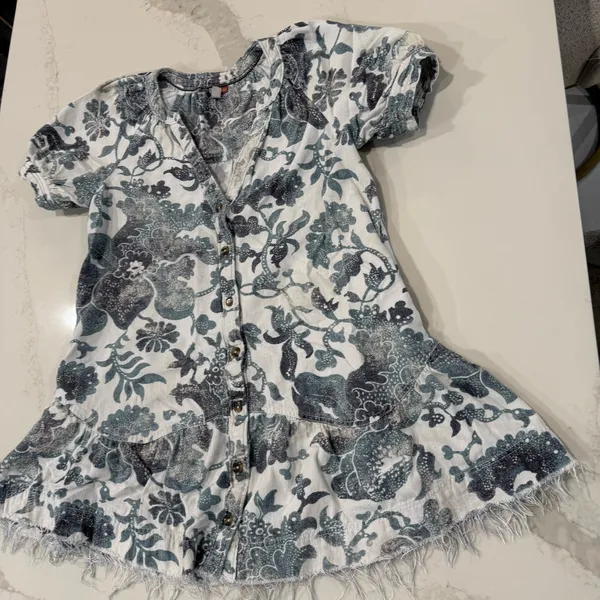 Anthropologie Pilcro Linen Blend Puff Sleeve Tunic Dress Womens Small White/Blue - Image 6