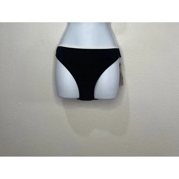 Reebok Womens Ribbed Bikini Bottom Black White High Leg Sporty Swim Size‎ L NEW - Image 3