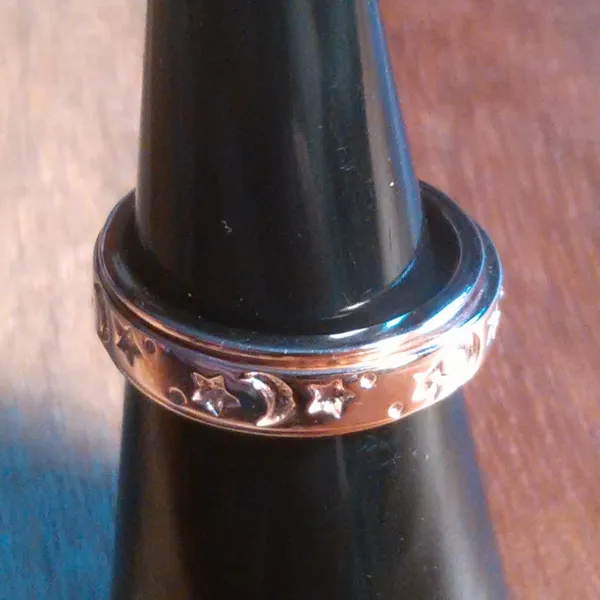 Moon And Star Vermeil Rose Gold over Sterling Silver Spinner Ring (Size 5) - Image 5