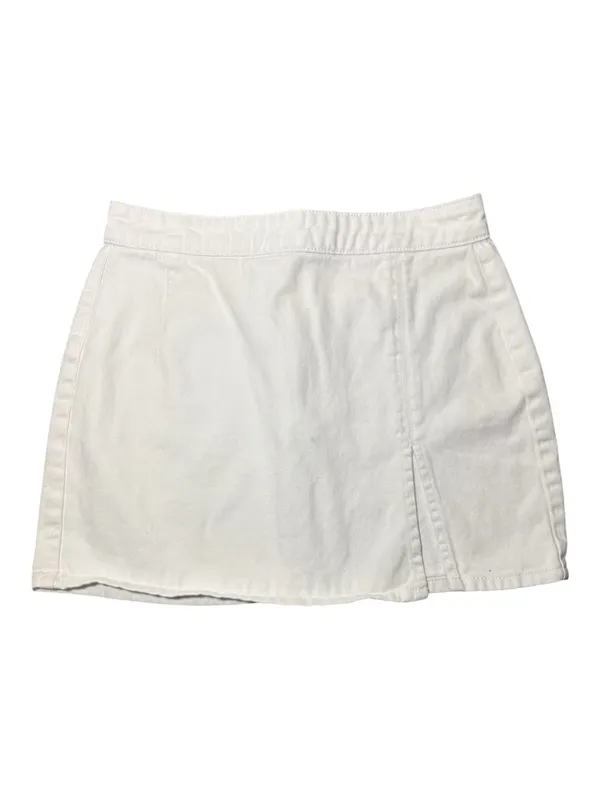 LIONESS White High-Waist Denim Mini Skirt with Front Slit - Image 2